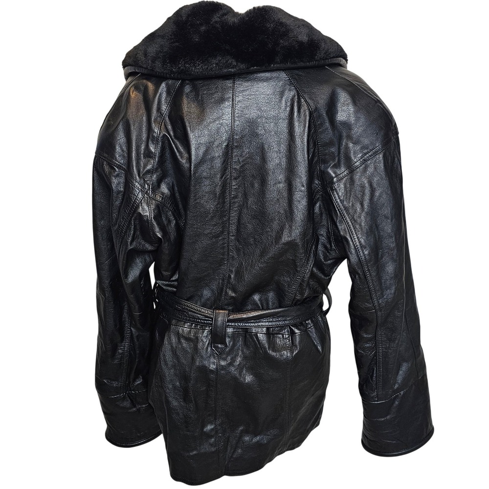 MGR Womens VTG‎ 90s Leather Jacket Coat Faux Fur Collar Medium Mob Wife Grunge - Picture 5 of 16